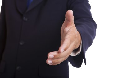 işadamı Merhaba demek için elini tutar