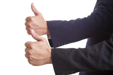 baş parmaklarını gösterilen iki iş adamları