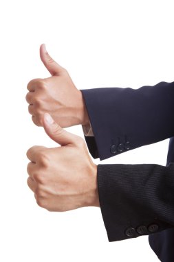 baş parmaklarını gösterilen iki iş adamları