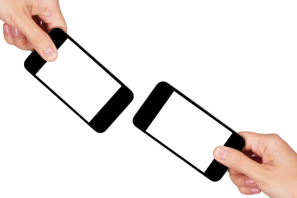 Dwie osoby wyciągnął smartfonów — Zdjęcie stockowe