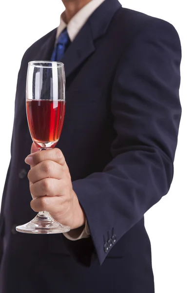 Affärsman med ett glas rött vin — Stockfoto