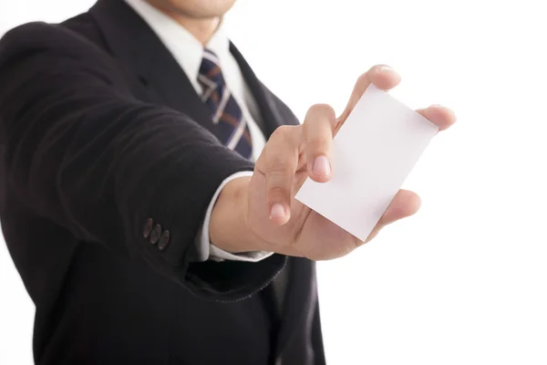 Businessman holding a business card — Stock Photo, Image