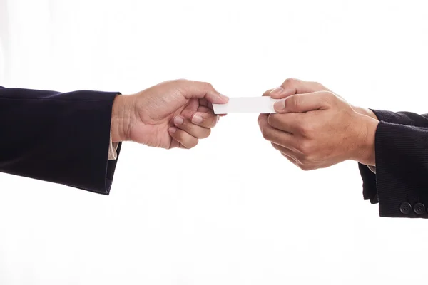 Businessman giving a business card to another businessman — Stock Photo, Image