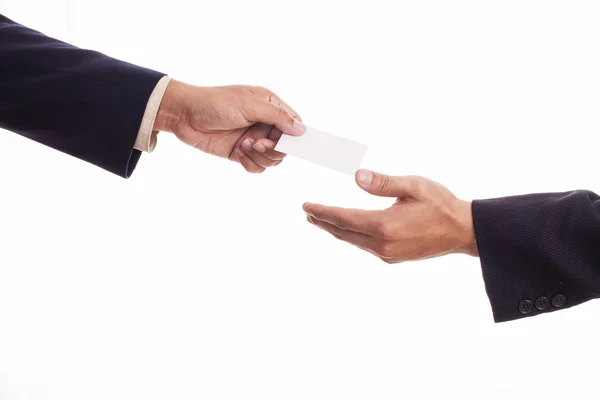 Businessman giving a business card to another businessman — Stock Photo, Image