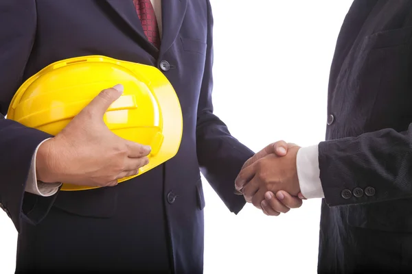 Inżynierowie budowlani uścisnąć dłoń — Zdjęcie stockowe