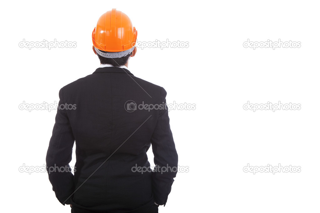 Construction engineer with a red helmet on his head