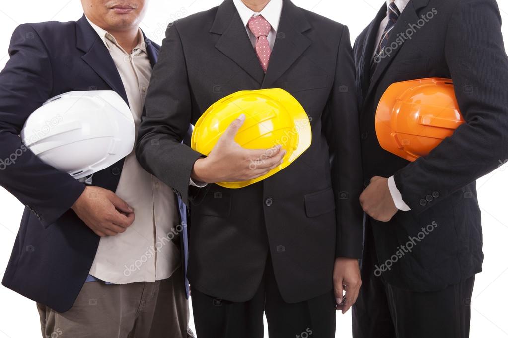Construction engineers with helmets