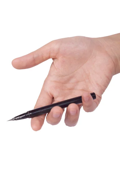 Hand on a white background with a pen — Stock Photo, Image