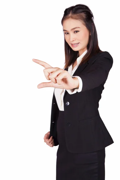Asiática empresária aponta com o dedo indicador — Fotografia de Stock