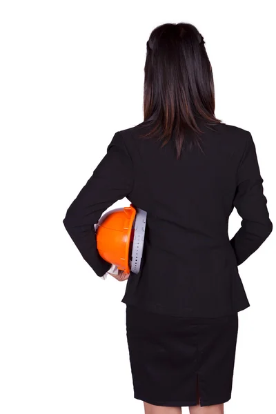 Female engineer with red helmet — Stock Photo, Image