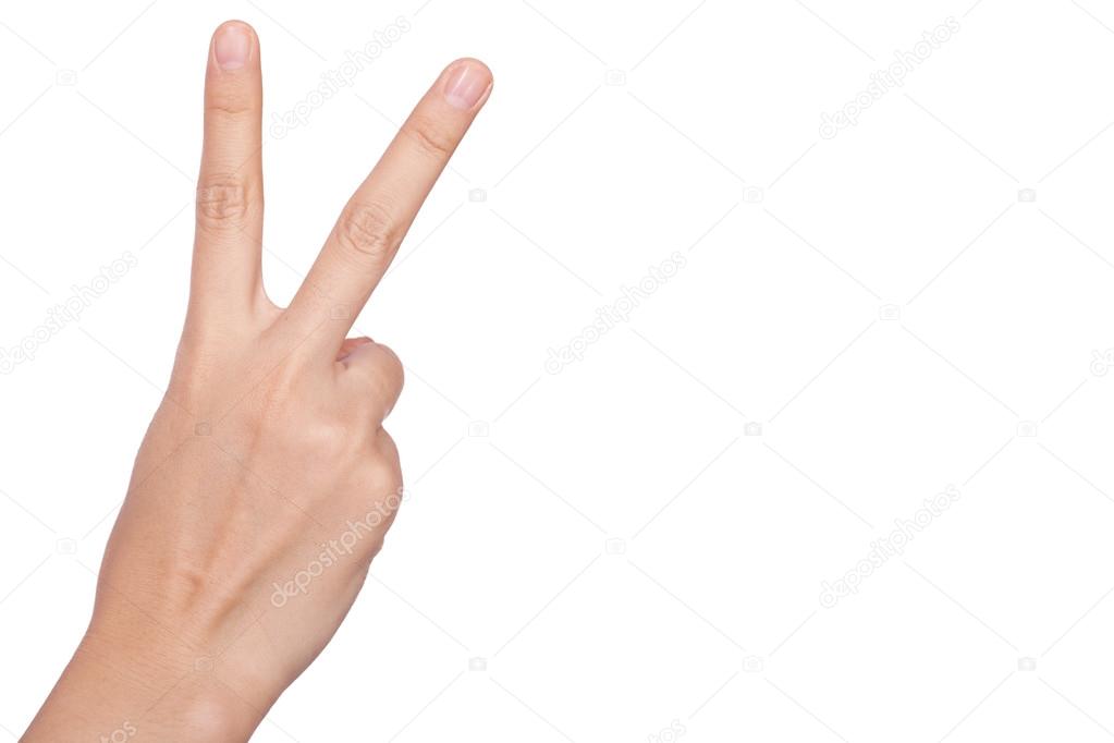 Hand with two fingers up in the peace or victory symbol