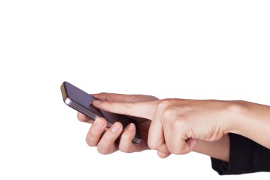 bir akıllı telefon elinde tutan işkadını