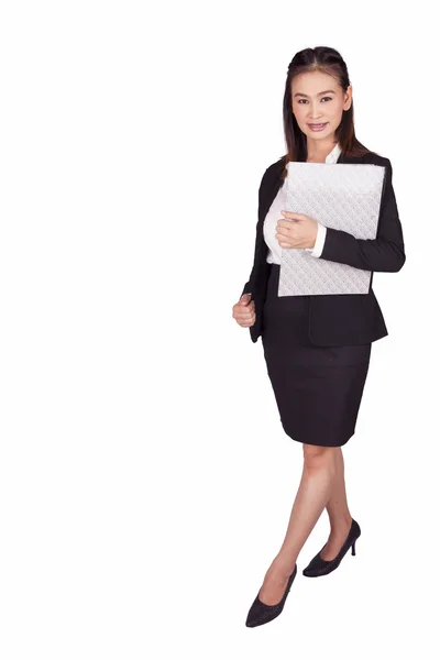 Asiática empresária segurando uma pasta com documentos — Fotografia de Stock