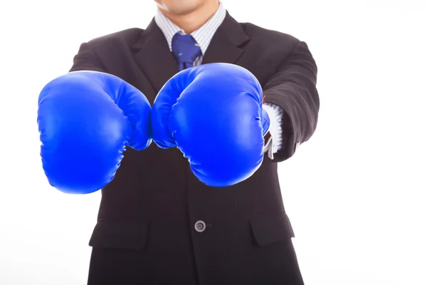 Businessman in blue boxing gloves — Stock Photo, Image