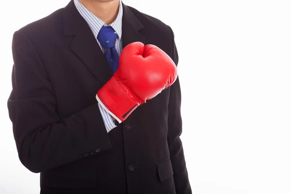 Homme d'affaires en gants de boxe rouge — Photo