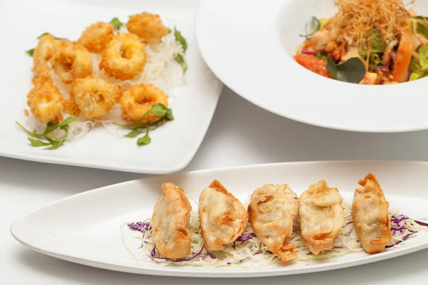 Gyoza on a white dish. — Stock Photo, Image