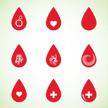 Set of drops red color with abstract symbols clipart