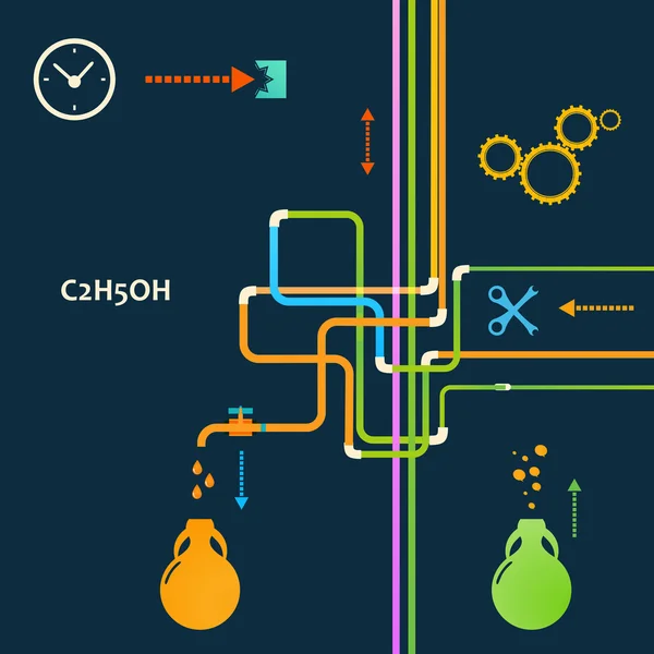 Esquema de producción de alcohol. Establecer iconos planos . — Vector de stock