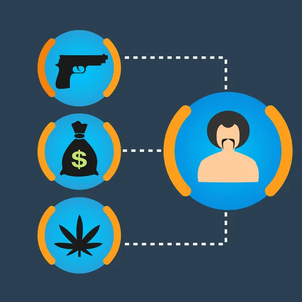 Set Gangster soldi, armi, droghe — Vettoriale Stock
