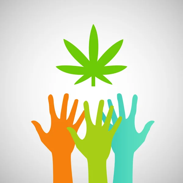 伸手去拿大麻叶的手 — 图库矢量图片