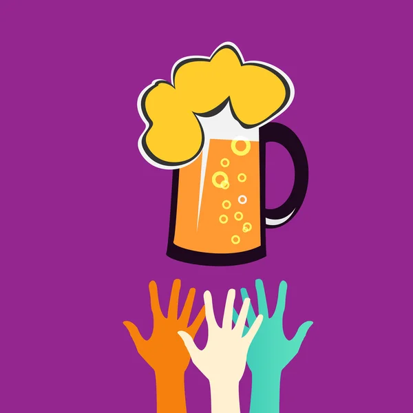 Hands reaching for a glass of beer — Stock Vector