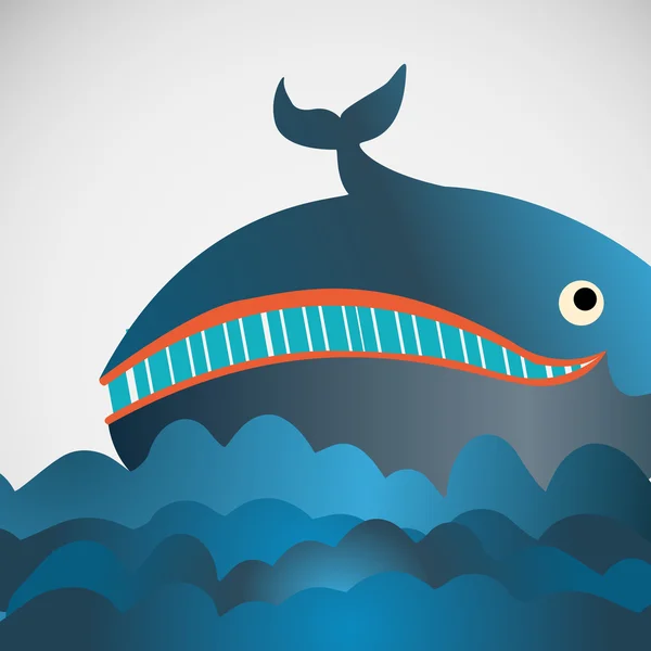 Colorful vector cheerful whale in the sea — Stock Vector