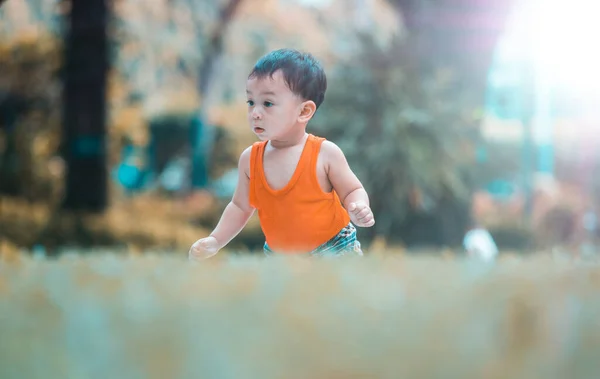 Close Shot Cute Asian Baby Lovely Actions Outdoor Nature Health — Stock Photo, Image