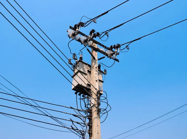 Electrical Power Line Pole Transmission Power Energy Feed Connection Grid — Stock Photo, Image