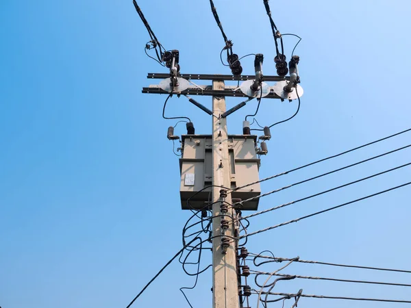 Electrical Power Line Pole Transmission Power Energy Feed Connection Grid — Stock Photo, Image