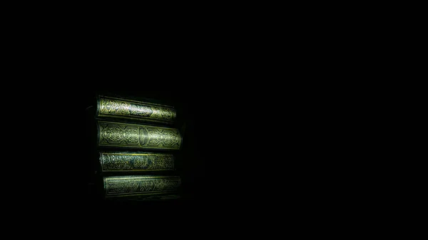 Stack Quran Kuran Holy Book All Muslim Places Dark Background — Stock Photo, Image