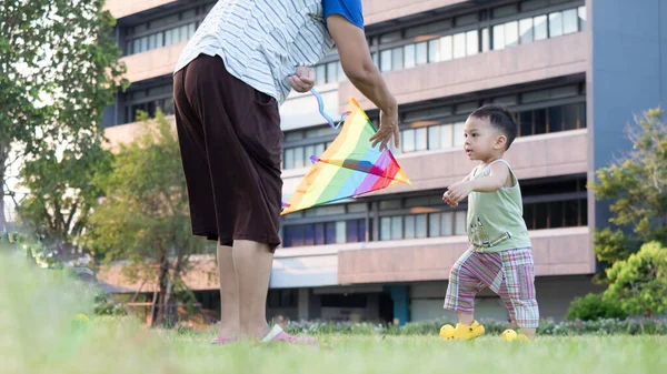 Close Shot Cute Asian Child Playing Kite Activity Health Care — Stock Photo, Image