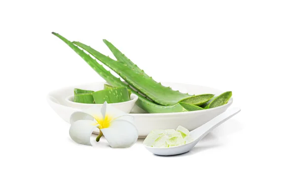 Fresh Green Aloe Vera Inner Gel Sliced Dish Isolated White — Stock Photo, Image