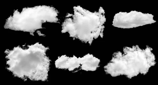 Kolekcja Chmur Widoku Niskiego Kąta Odizolowana Czarnym Tle — Zdjęcie stockowe