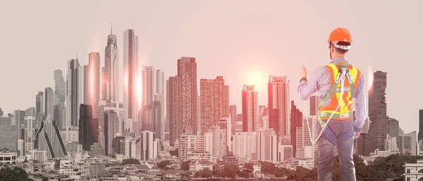 Концептуальная Идея Инженера Архитектора Разработать Спланировать Будущее Большого Города Многими — стоковое фото