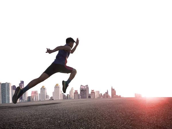 Hombre Como Atleta Corredor Acción Alta Velocidad Camino Hacia Amanecer Imágenes de stock libres de derechos