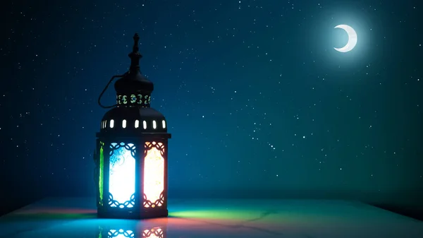 Colorido Brillo Linterna Estilo Tradicional Listo Para Usar Noche Ramadán Imagen de stock
