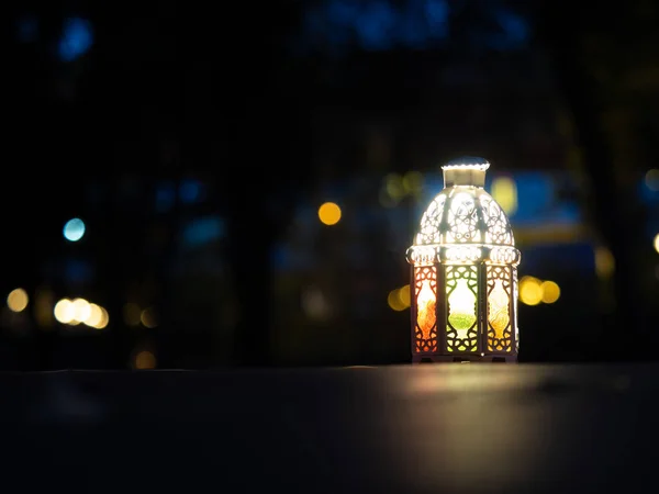 Candle Light Lids Muslim Style Lantern Shining Floor Colorful Vintage — Stock Photo, Image