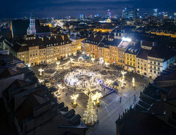 Warsaw Poland Aerial View Old Town Ice Skating Ring — Stock Photo, Image