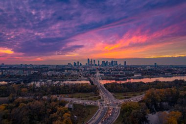 Varşova, Polonya. Şehrin havadan görünüşü