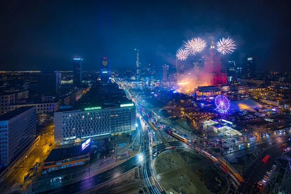 Warsaw Poland Aerial View City Finale Great Orchestra Christmas Charity — Stock Photo, Image