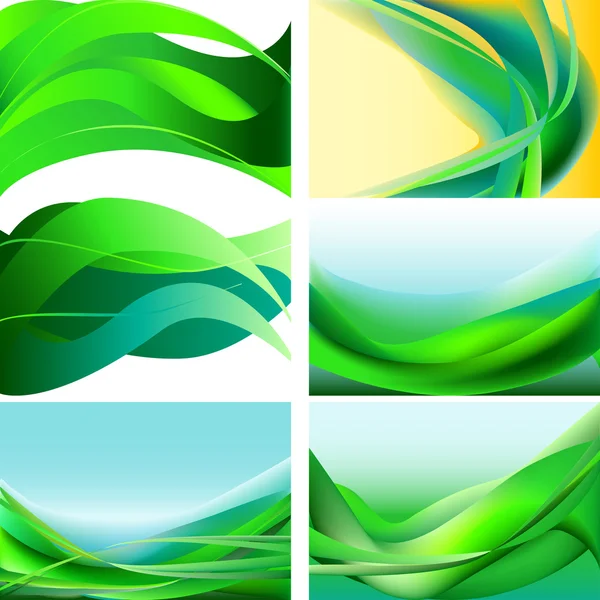 Zöld, kék, sárga hullámok elszigetelt háttér beállítása — Stock Vector