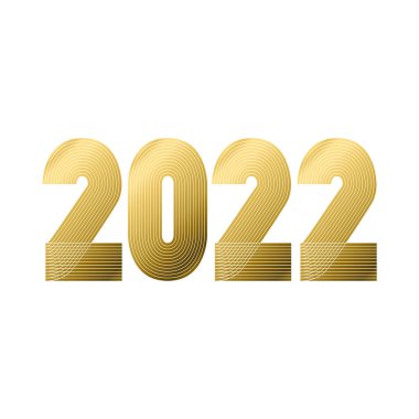 2022 mutlu yıllar. Soyut geometrik kapak tasarımı arka planı. İnce çizgili çizgili stil illüstrasyonunda 2022 sayı. Yıllık rapor, afiş, broşür, etiket, poster. Altın sarısı renkler