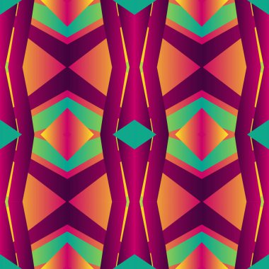 Geometrik fayanslı yama çalışması kusursuz desensiz vektör illüstrasyonu Neon gradyan morumsu yeşil renkler soyut çizgiler grafik tasarım arka plan lekeli fütüristik sanat duvar kağıdı mozaiği