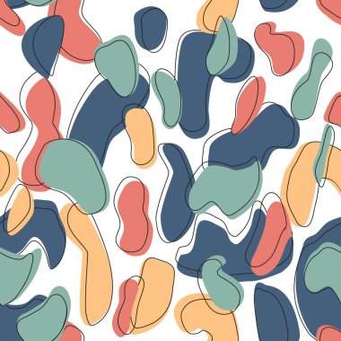 Kamuflaj desenli arka plan kusursuz vektör çizimi. Modern kıyafet maskeleme kamuflaj tekrarı. Doğrusal çizgilerdeki beyaz renklerde mavi kırmızı sarı. Deniz dokusu moda tekstil