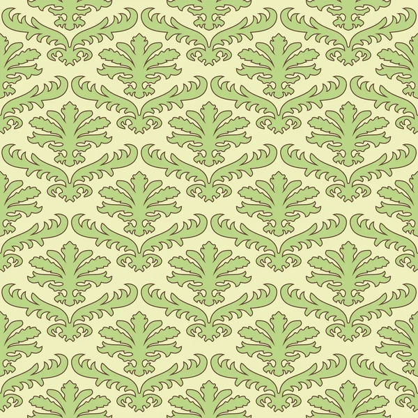 Floral Damask Seamless Pattern Vintage Baroque Background Repeating Outline Green — Stock Vector