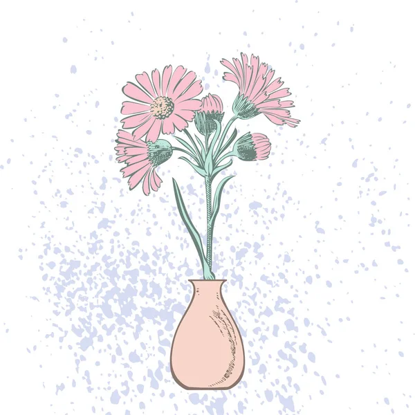 迷人地把一束花插在花瓶里 画菊花艺术矢量图解 花卉植物婚礼装饰流行图案设计与水彩花喷雾 装饰卡片 — 图库矢量图片