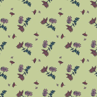 El çizimi kır çiçekleri açar. Şirin, çiçekli, soyut, dikişsiz desen. Botanik çiçek duvar kâğıdı. Vektör illüstrasyon grafik tasarım moda, tekstil, ambalaj, baskı. Moda pastel renkler