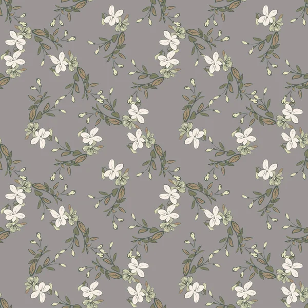 El çizimi kır çiçekleri açar. Şirin, çiçekli, soyut, dikişsiz desen. Botanik çiçek duvar kâğıdı. Vektör illüstrasyon grafik tasarım moda, tekstil, ambalaj, baskı. Renkli gri pastel renkler