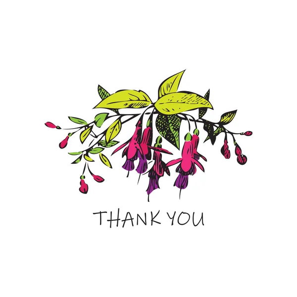 Wedding Invitation Floral Card Garland Fuchsia Flowers Stems Leaves Purple — Vector de stock