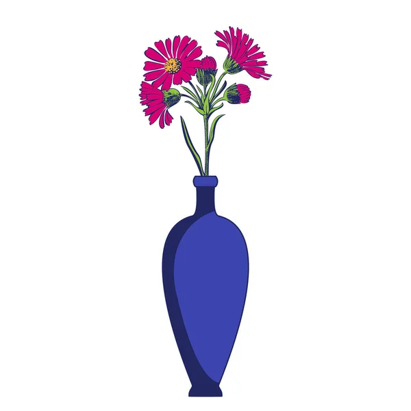 Dekorasyon Dekorasyon Için Çiçek Açan Renkli Vazolar Beyaz Arka Planda — Stok Vektör